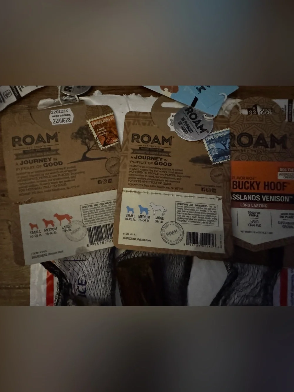 ROAM Dog Bones / Chews NEW lot of 3 tough bully venison & ostrich long lasting